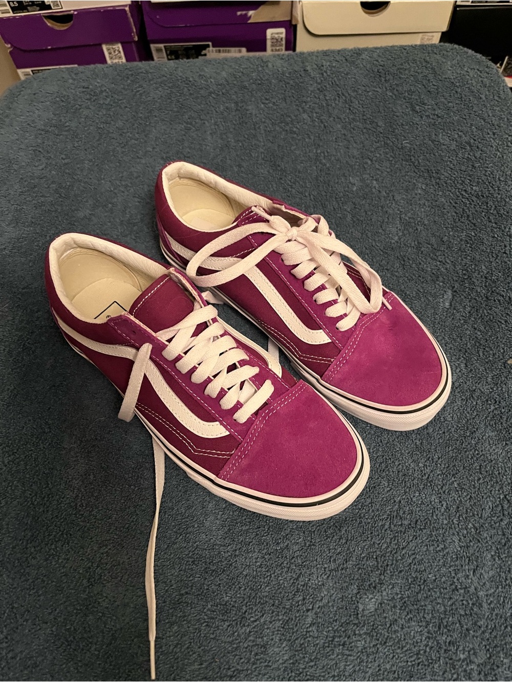 Vans Old Skool Women's Suede Sneakers in Magenta and White